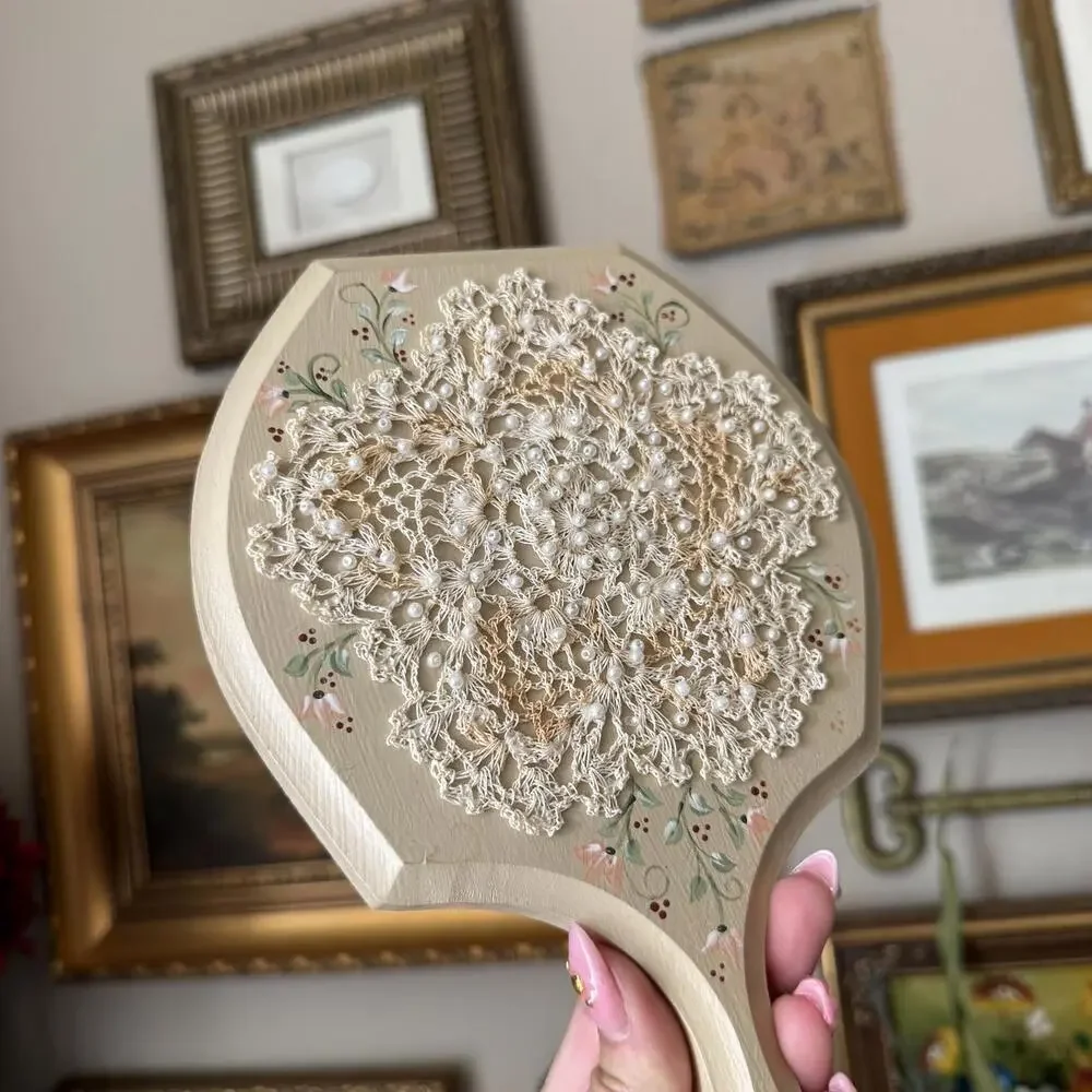 Vintage Hand Mirror with Lace Detailing